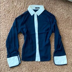 Profesh White Collar Navy Dress Shirt